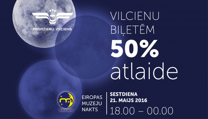 21.maijā Muzeju nakts ietvaros vilciena biļetēm 50% atlaide